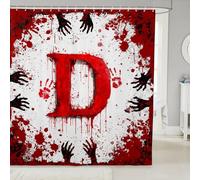 Tende da doccia con lettera D rossa e stampa di mani di sangue acquerello, tende da bagno impermeabili a tema Halloween, con 12 ganci, adatte per vasca da bagno, decorazione per la stanza dei bambini