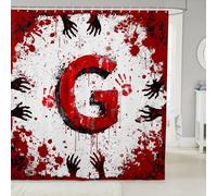 Tende da doccia con lettera G rossa e stampa di mani di sangue acquerello, tende da bagno impermeabili a tema Halloween, con 12 ganci, adatte per vasca da bagno, decorazione per la stanza dei bambini