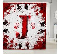 Tende da doccia con lettera J, color acquerello, con stampa di mani e sangue, impermeabili, a tema Halloween, con 12 ganci, adatte per vasca da bagno, decorazione per la camera dei bambini, ragazzi e