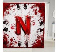 Tende da doccia con lettera N rossa e stampa di mani di sangue acquerello, tende da bagno impermeabili a tema Halloween, con 12 ganci, adatte per vasca da bagno, decorazione per la stanza dei bambini