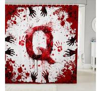 Tende da doccia con lettera Q rossa e stampa di mani di sangue acquerello, tende da bagno impermeabili a tema Halloween, con 12 ganci, adatte per vasca da bagno, decorazione per la stanza dei bambini