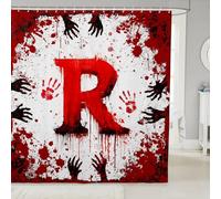 Tende da doccia con lettera R, colore rosso, con stampa di mani e sangue ad acquerello, tende da bagno impermeabili a tema Halloween, con 12 ganci, adatte per vasca da bagno, decorazione per la stanza