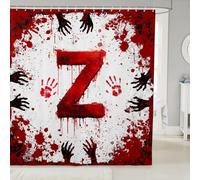 Tende da doccia con lettera Z, colore rosso, con stampa di mani e sangue, impermeabili, a tema Halloween, con 12 ganci, adatte per vasca da bagno, decorazione per la camera dei bambini, ragazzi e