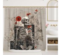 Tende da doccia con scheletro floreale, stile vintage con fiori rossi e teschio bianco, per Halloween e autunno, decorazione da bagno, stile gotico, moderno, estetico, impermeabile, in tessuto, con