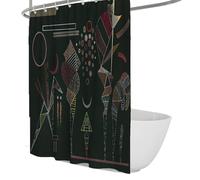 Tende da doccia con sfondo nero Colorato geometrico famoso Pittura Stampa Set di tende da doccia con ganci Decorazioni per il bagno dei bambini Impermeabile 120 x 200 cm