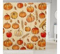 Tende da doccia Hello Fall con zucche e spighe di grano, tende da bagno impermeabili a tema raccolto autunnale, con 12 ganci, adatte per vasca da bagno, decorazione per la stanza dei bambini, ragazzi