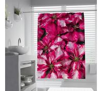 Tende da doccia rossa 240Bx200Lcm Moda per la casa Fiori di Natale Stelle di Natale Tessuto Bagno Tende da doccia Set 240Bx200Lcm Con ganci Design impermeabile e lavabile