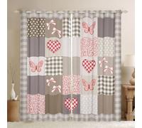 Tende da finestra a forma di farfalla, per ragazzi e ragazze, taglia S, romantiche con fiocco a stella, stampa leopardata, con motivo vintage, a forma di cuore, a 2 pannelli, 137 x 117 cm
