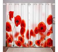 Tende da finestra con papavero floreale con fiori rossi, per camera da letto, soggiorno, e adolescenti, meraviglioso papavero selvatico floreale giardino trattamento finestra rosso, W46 * L54
