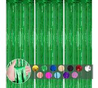 Tende da parete con frange glitterate 3P, colore verde metallizzato, 1 x 2 m, con nappe, per decorazioni Luau, hawaiane, safari, giungla, feste di Natale