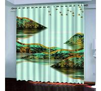 Tende Decorative 3D Montagne Astratte Del Lago Stampata Termica Tende Di Lusso Per Salotto 200x160Cm Moderne Per Finestra Per Soggiorno Camera Da Letto Protezione Dal Freddo Con Occhielli