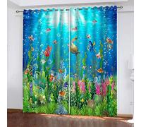 Tende Decorative 3D Pesci Corallini Nel Mondo Sottomarino Stampata Termica Tende Di Lusso Per Salotto 200x160Cm Moderne Per Finestra Per Soggiorno Camera Da Letto Protezione Dal Freddo Con Occhielli