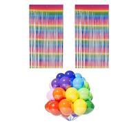 Tende Decorative In Seta Antipioggia Da 2 Pezzi, Palloncini Da 20 Pezzi, Tende Con Nappe, Tende Con Stelle Filanti Arcobaleno Sfumato, Finestre E Decorazioni Per Feste