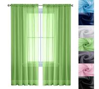 Tende di Lino Traslucido, Tende per Interni 190 x 200 cm Termiche Isolanti, Voile Trasparenti con Occhiell Tende Tende Soggiorno, Tende Bianche Soggiorno per Finestra Soggiorno Camera, Verde Tenero