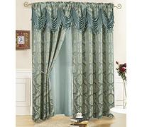 Tende di lusso per finestra jacquard per soggiorno e camera da letto, 137 x 213 cm (larghezza x lunghezza), set di 2 pannelli con mantovana attaccata, retro e 2 fermatende, elegante design elegante