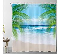 Tende Doccia Palme Tropicali Tende da Doccia Antimuffa 180x200 cm Paesaggio di Spiaggia 3D Shower Curtain Tendina per Vasca da Bagno Tessuto Impermeabile Polyester Lavabile D-2654