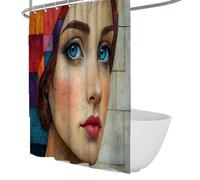 tende doccia personalizzata in stile retrò, con motivo di ritratti di una bella ragazza, set doccia con ganci in tessuto impermeabile 180 x 180 cm