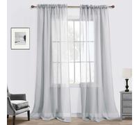 Tende effetto lino grigio Koufall, set di 2, eleganti tende trasparenti in voile testurizzato intrecciato con tasca per asta, per camera da letto