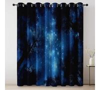 Tende Fantasia di cielo stellato nella foresta Pannelli con Occhielli bambini con Blu Nero oscurante, per camera e bambini, con protezione termica e isolata 140L x 245A cm (2 Pannelli)