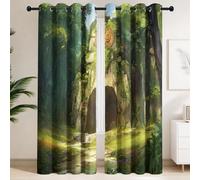 Tende fantasy Adventure con occhielli, morbide, isolate termicamente, oscuranti, con arco, per camera da letto e soggiorno, 2 pannelli, 2 pannelli, colore: verde