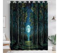 Tende Fiaba delle stelle della foresta della notte oscuranti con stampa con occhielli, isolamento termico, per proteggere la privac 140L x 280A cm (2 Pannelli) Tenda Blu navy, verde erba