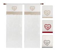 Tende Finestre Porta Interno Coppia 2pz Varie Misure Tessuto Lino Cuore Ricamato