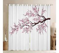 Tende giapponesi per camera da letto, soggiorno, fiori di ciliegio, tende per bambini ragazzi e ragazze Sakura albero fiori primavera tende finestra rosa marrone trattamenti finestra W66 x L72