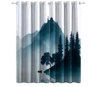 Tende in Fibra di Poliestere con Tradizionale Cinese Montagne, Tende a Pannelli per Interni con Occhielli 117 L x 229 A cm in Verde Scuro Set da 2 Pezzi e Oscuranti Termiche