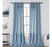 Tende in lino blu 304,8 cm, extra lunghe, per soggiorno, con linguetta posteriore, filtraggio della luce, tende semi velate moderne in stile rustico con decorazione costiera in cotone testurizzato per