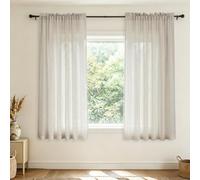 Tende in lino per piccole finestre, lunghezza 114 cm, 2 pannelli con tasca per asta, in iuta effetto cotone, corte, leggere, classiche, per cucina, bagno, cantina, stile industriale e rustico, beige