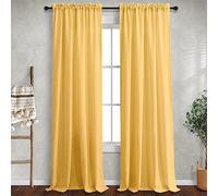 Tende in lino per soggiorno, 2 pannelli con tasca per asta, filtraggio della luce, lino semi velato, decorazione autunnale, 132 cm x 213 cm di lunghezza, giallo oro
