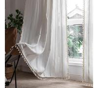 Tende in lino stile bohémien, in cotone color crema, 160 cm, 213 cm, 243 cm, lunghezza 243 cm, con ricami a righe, tende filtranti la luce, set di 2 pannelli, per soggiorno e camera da letto, bianco