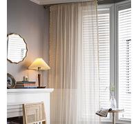 Tende in lino traslucido, 150 x 270 cm, per soggiorno e camera da letto, tende moderne in voile trasparente naturale semi trasparente, elegante effetto chicco di riso.