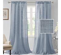 Tende in Misto Lino Naturale per Soggiorno - Testurizzate, Filtranti Leggere, Semitrasparenti con Passanti Nascosti - 2 Pezzi (Pietra Blu, 2x 132x274 cm)