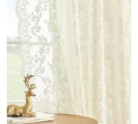 Tende in pizzo color avorio, lunghezza 114 cm, set di 2 pannelli, motivo cachemire floreale, tende trasparenti per cucina, bar, tasca per asta, filtranti la luce, tende vittoriane color crema per