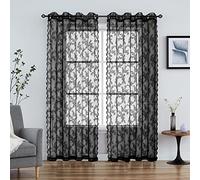 Tende in pizzo nero per camera da letto, 241 cm, stile vintage, con ricamo floreale francese, in voile trasparente, con occhielli, per camera da letto e soggiorno, 140 cm di larghezza, 2 pannelli