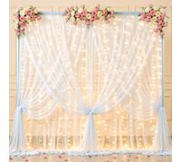 Tende in tulle bianco con stringa di luci per feste, senza pieghe, tenda trasparente con luci, per matrimoni, foto, sfondi per baby shower, feste di compleanno, fotografie, decorazioni per la casa, 6