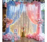 Tende in tulle trasparente rosa blu con stringa di luci per rivelare il sesso baby shower, decorazioni per ragazzi o ragazze, feste di compleanno, servizi fotografici, sfondo, decorazioni, 2 pannelli