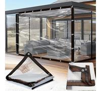 Tende in vinile resistenti per esterni, impermeabili, per recinzione e portico, pannello laterale con occhielli - 6 x 8 m, design trasparente con trappola