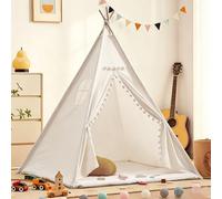 Tende Indiana teepee, tenda da gioco teepee con tappeto e finestra, tessuto in poliestere resistente, adatta per sala giochi indoor outdoor Lavabile per Interno/Esterno (White, 1.6M)