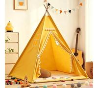 Tende Indiana teepee, tenda da gioco teepee con tappeto e finestra, tessuto in poliestere resistente, adatta per sala giochi indoor outdoor Lavabile per Interno/Esterno (Yellow, 1.35M)
