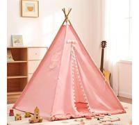 Tende Indiana teepee, tenda da gioco teepee con tappeto e finestra, tessuto in poliestere resistente, adatta per sala giochi indoor outdoor Lavabile per Interno/Esterno (Pink, 1.6M)