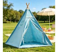 Tende Indiana teepee, tenda da gioco teepee con tappeto e finestra, tessuto in poliestere resistente, adatta per sala giochi indoor outdoor Lavabile per Interno/Esterno (Blue, 1.35M)