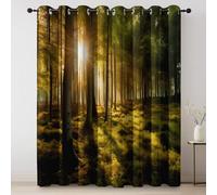 Tende Luce mattutina della foresta Natura oscuranti con stampa con occhielli, isolamento termico, per proteggere la privac 140L x 260A cm (2 Pannelli) per cucinaColore caldo