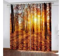 Tende lunghe da cucina, per soggiorno, oscuranti, marroni, gialle, in legno autunnale e paesaggio notturno, in poliestere, 2 pannelli, 426,7 x 274,3 cm