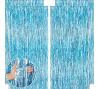 Tende Metalliche Tinsel Laser Blu Tende Frange Blu, Tende Metalliche Argento, Decorazioni Compleanno,Adesivi Pasqua Decorazioni Uniche - Set di 4 Pacchi con 2x1m di Finestre Vetro Decorativi