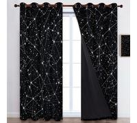 Tende Misterioso Squisito Stelle Oscuranti, Nero Tende Termiche Isolanti con Occhielli per Finestre di Camera da Letto e Soggiorno - 75 x 166 cm (L x A) (2 Pannelli)