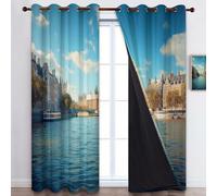 Tende Moderno Città Londra Oscuranti, Blu Tende Termiche Isolanti con Occhielli per Finestre di Camera da Letto e Soggiorno - 75 x 166 cm (L x A) (2 Pannelli)