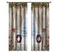 Tende natalizie per soggiorno,Tende stampate 2D Riutilizzabili Rami di Pino | di Natale per camera da familiare riunione di feste negozio sfondi finestra interni