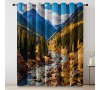 Tende Natura del fiume Valley oscuranti con stampa con occhielli, isolamento termico, per proteggere la privac 140L x 200A cm (2 Pannelli) per cucina Tenda Camera da Letto e Soggiorno Blu Giallo